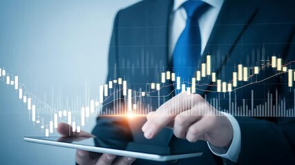 Poster - Analyzing financial data on a tablet device for investment strategies and market trends
