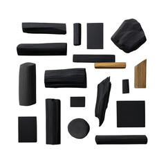 Poster - Abstract Collection of Black and Wooden Geometric Shapes for Minimalist Design and Modern Aesthetic