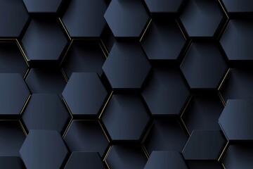 Poster - Elegant Dark Blue Hexagons with Subtle Gold Edges, Seamless Pattern for Modern Design Backgrounds