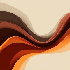 Aufkleber - Organic liquid waves in gradient shades of dark brown and burnt orange create a flow on a beige background.