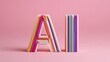 © Spring Melody - Colorful paper representation of AI letters displayed against a pink background in a creative art setting