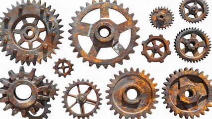 Poster - A close-up shot of old gears on a clean background