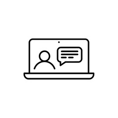 Poster - Online communication icon showing a person and a speech bubble on a laptop screen