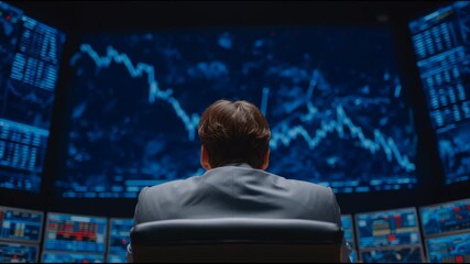Poster - Investor Analyzing Market Trends and Data in High Tech Trading Room, Focusing on Real Time Financial Graphs and Fluctuations for Informed Decisions