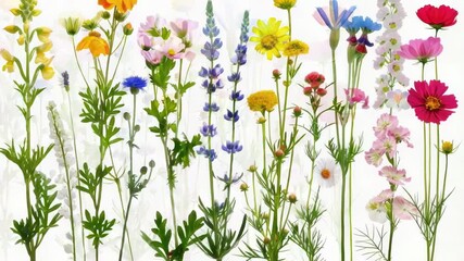 Poster - Fresh bouquet of colorful flowers on a clean white background, ideal for decoration or photography