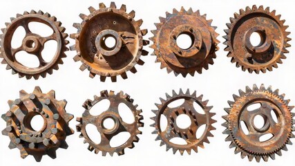 Poster - A collection of old gears on a clean white background