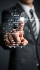 Aufkleber - futuristic security solutions, businessman navigating digital fingerprint technology interface.