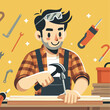 © wahyu - illustration of a worker hammering nails