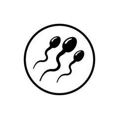 Poster - Simple black and white icon of three sperm swimming inside a circle