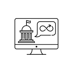 Poster - Digital government building icon with speech bubble containing an infinity loop symbol