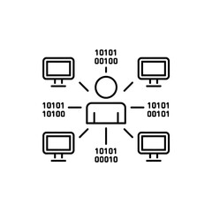 Poster - Person connected to multiple computers with binary code data flow
