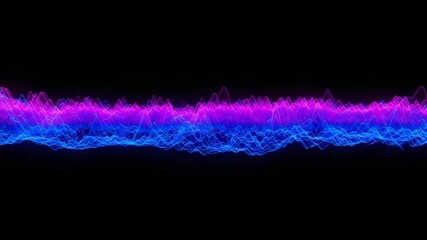 Poster - A vibrant blue and pink sound wave pulses across a dark background, visualizing audio frequency