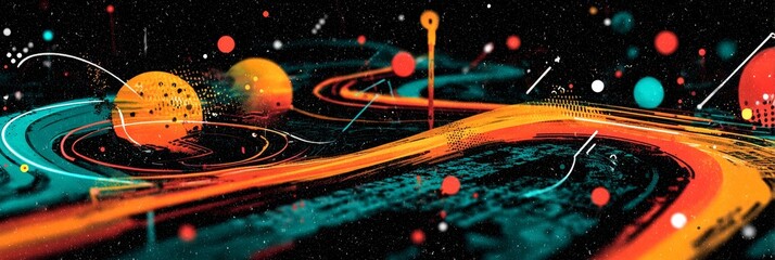 Poster - Vibrant Abstract World Dynamic Lines and Spheres Create Energy for Modern Designs and Projects