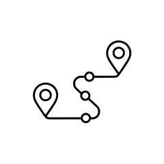 Poster - Simple line art icon representing a route with two location pins and intermediate points
