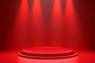 Poster - Red podium with theater curtains and spotlight, pedestal stage for luxury fashion generative AI