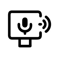 Poster - Voice command icon on computer display symbolizes technology and communication, sleek modern voice command icon. Voice command function facilitates handsfree operation.