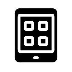 Poster - App icons on tablet showing various applications available to install on device. App icons representing different functions, options or utilities provided by mobile app for user convenience.