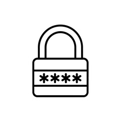 Poster - Simple black line art icon of a padlock with four asterisks representing a password