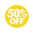 © Momkio - Yellow circle with white fifty percent off text.