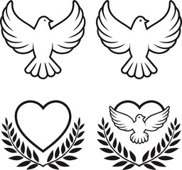 Poster - Minimal vector icon set of 20 dove couples isolated on transparent background