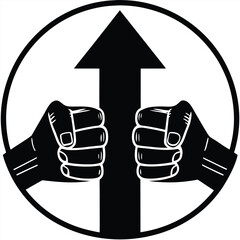 Poster - Two hands holding a rising arrow together isolated on transparent background