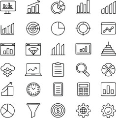 Poster - Clean vector business dashboard icon set isolated on transparent background