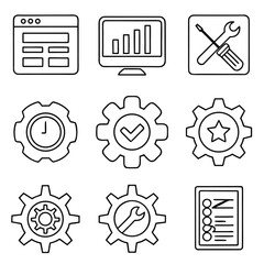 Fototapete - Clean outline vector icon set of 40 saas elements isolated on transparent background