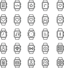 Poster - Clean outline smartwatch icon set isolated on transparent background