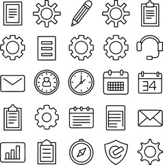 Poster - Clean outline vector icon set with 40 ai elements isolated on transparent background