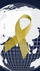 Poster - Animation of yellow ribbon over spinning globe on blue background