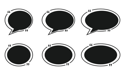 Poster - Black and white speech bubbles and quotation marks with different shapes on a white background