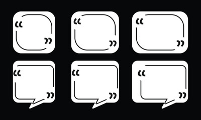 Poster - Set of blank white speech bubble in flat design, chatting box, message box icon. Balloon doodle style of thinking sign symbol. Quotation marks. Black quotes icons set. Eps 10.