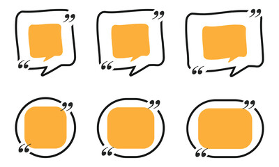 Poster - Quote box frame set, Yellow speech bubbles isolated vector set. Chat bubble in yellow, Speech bubble sign and symbol, Quote box icon.