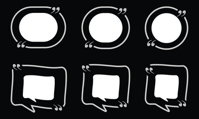 Poster - Set of blank white speech bubble in flat design, chatting box, message box icon. Balloon doodle style of thinking sign symbol. Quotation marks. Black quotes icons set. Eps 10.