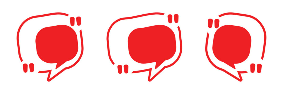 Collection of minimalist web icons featuring speech bubbles, quotation marks, and dialogue boxes for digital communication