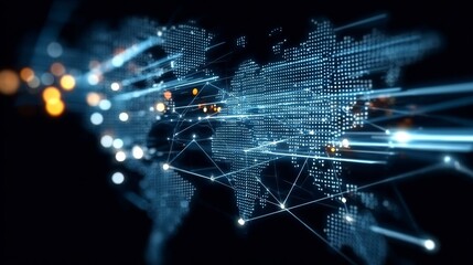 Poster - Global Communication Network with Digital Technology and Information Connections on a Modern Map