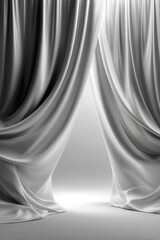 Poster - Elegant drapes cascade gracefully, creating a soft, inviting atmosphere. The light subtly illuminates the folds of the fabric, adding depth and dimension