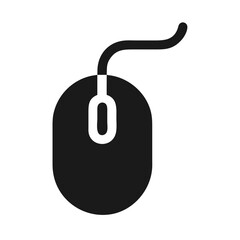 Fototapete - A simple black computer mouse icon with a curved wire, isolated on a white background