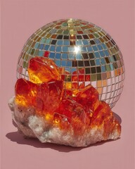 Poster - A unique disco ball paired with citrine gemstone display