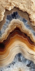 Poster - Captivating close-up of a beautifully layered geode, showcasing its natural patterns and vibrant colors