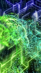 Poster - Animation of green mesh, data processing over computer circuit board