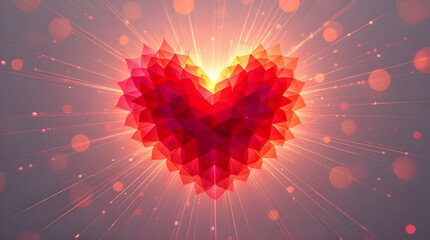 Poster - Luminous Geometric Heart Radiating Warmth and Light in Abstract Space
