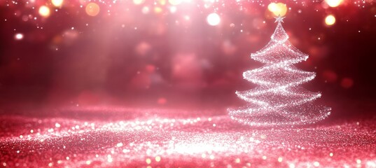 Poster - Pastel Pink Glitter Christmas Trees and Bright Decorations for a Merry Xmas Holiday Greeting Card
