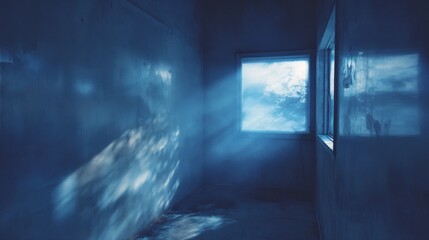 Poster - A serene room with a bright sky visible through the window. The scene is illuminated by natural light and casting shadows within the space