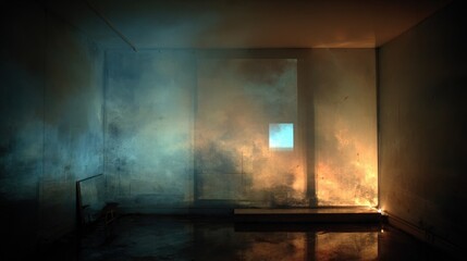 Poster - An abstract and artistic interior room bathed in contrasting colors and shadows 