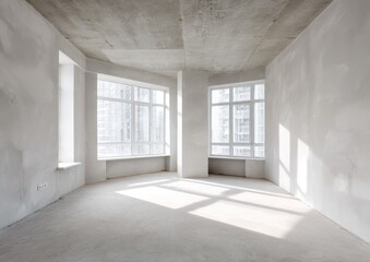 Poster - An Empty Room with Sunlight streaming through Windows, Minimalist Interior, Abstract Architecture, Daylight, Construction Concept