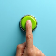 Poster - A finger about to push a green button