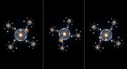 Poster - An abstract digital rendering featuring a repeating pattern of molecular structures against a dark cosmic background