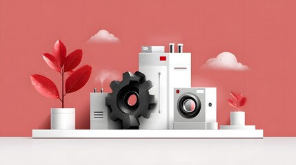Poster - A flat mechanical scene for stock photo, creative design use, high quality