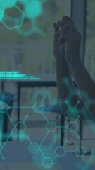 Poster - Animation of data processing over woman using vr headset